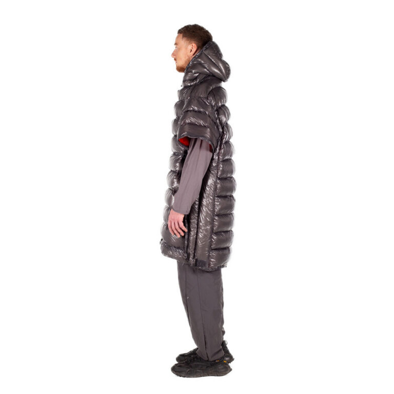 Levitate x ROCK FRONT Multiquilt 250 down backpacking poncho with hood